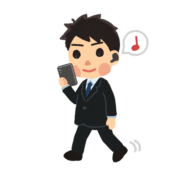イヤホンで音楽を聴きながら歩きスマホする男性 | イラストワールド 〜無料で使えるフリーイラスト素材〜