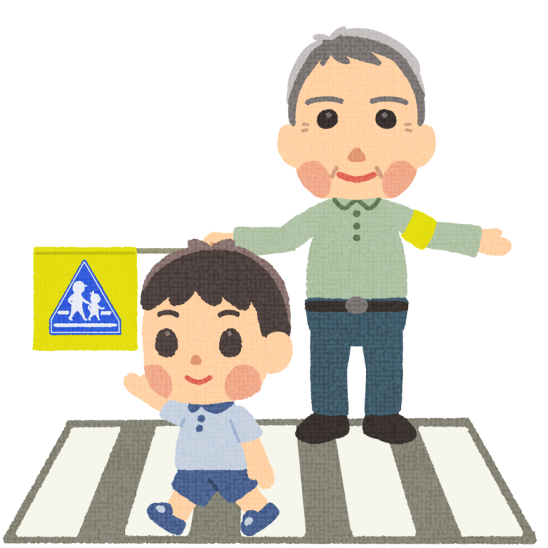 手を挙げて横断歩道を渡る男の子 | イラストワールド 〜無料で使えるフリーイラスト素材〜