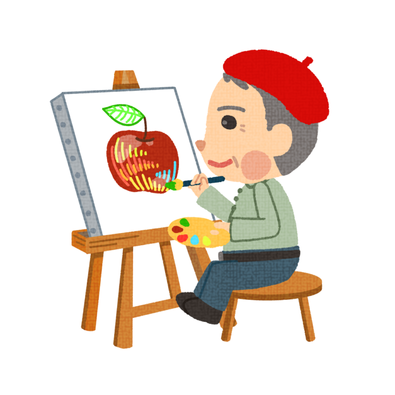 キャンバスに絵を描くおじいさん | イラストワールド 〜無料で使えるフリーイラスト素材〜