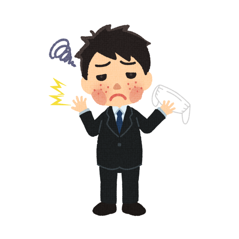 Men with skin irritation from masks illust world